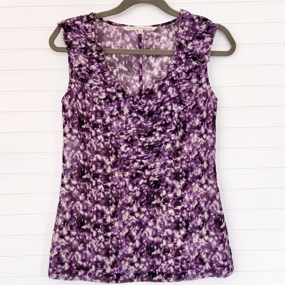 Rachel Roy Purple & Cream Fray Pleated Top XS